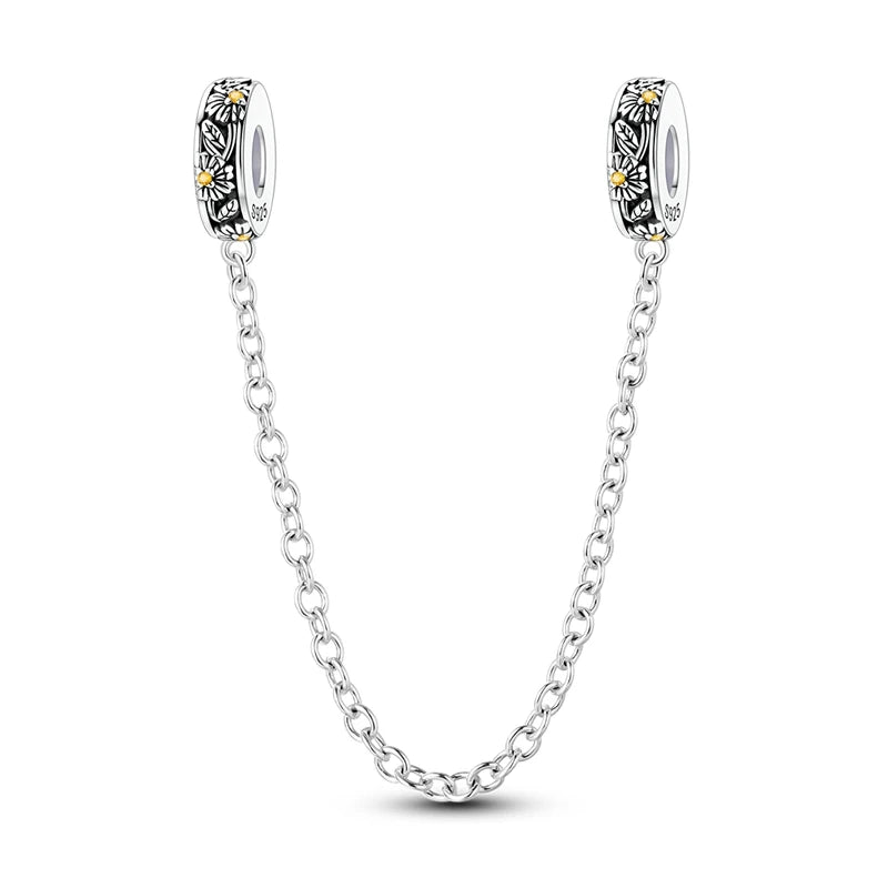 Cadenas de seguridad y clips de plata de ley 925 para pulsera