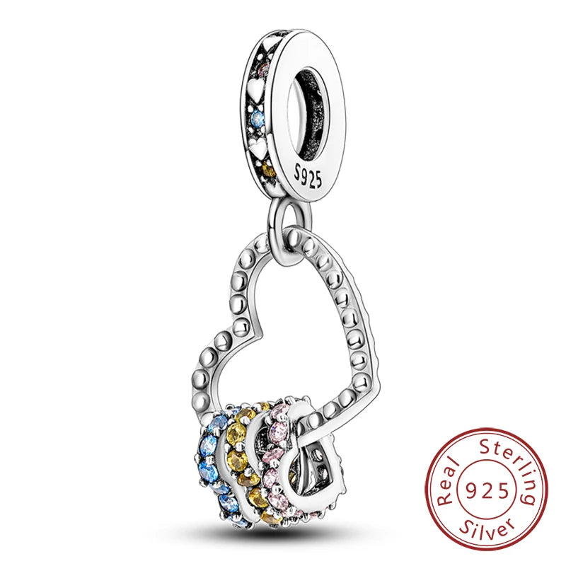 Charms de plata de ley 925 para pulsera · Corazones y familia