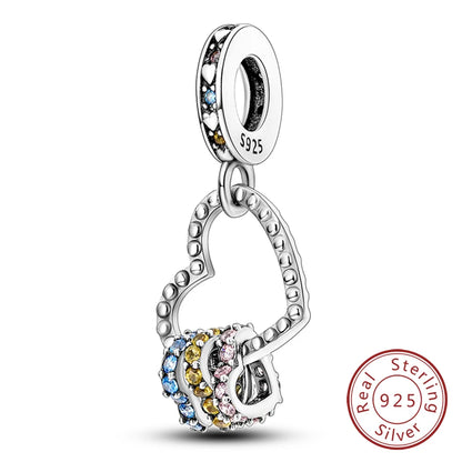 Charms de plata de ley 925 para pulsera · Corazones y familia