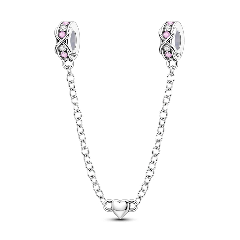 Cadenas de seguridad y clips de plata de ley 925 para pulsera