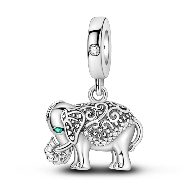 Charms de plata de ley 925 para pulsera · Animales, corazones y árbol de la vida