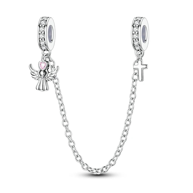 Cadenas de seguridad y clips de plata de ley 925 para pulsera