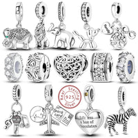 Charms de plata de ley 925 para pulsera · Animales, corazones y árbol de la vida