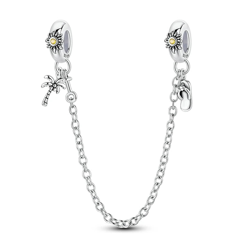 Cadenas de seguridad y clips de plata de ley 925 para pulsera