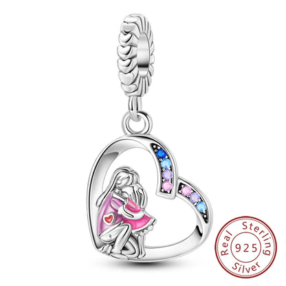 Charms de plata de ley 925 para pulsera · Corazones y familia